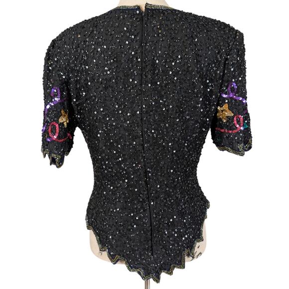 Laurence Kazar Y2K 2000 New Year’s Eve Sequin Top Black - Picture 2 of 16